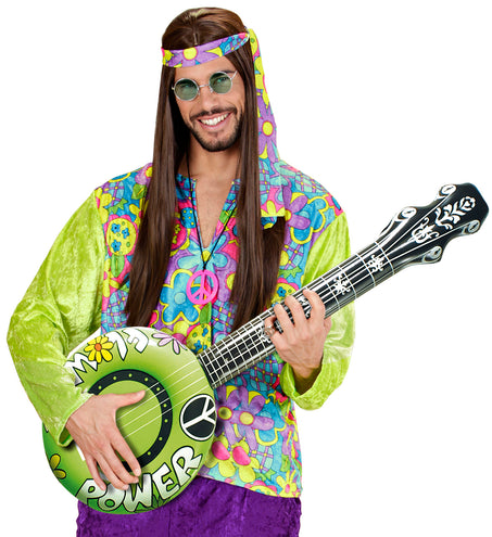 Widmann SRL Opblaasbare banjo Hippie Flower power groen