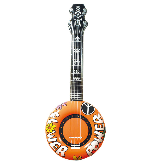 Widmann SRL Opblaasbare banjo Hippie Flower power oranje