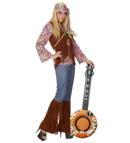 Widmann SRL Opblaasbare banjo Hippie Flower power oranje