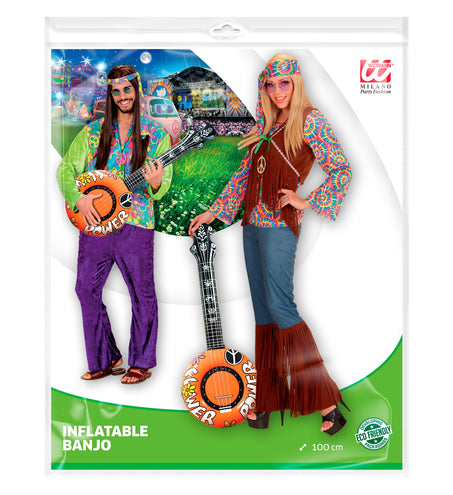 Widmann SRL Opblaasbare banjo Hippie Flower power oranje
