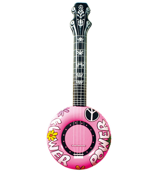 Widmann SRL Opblaasbare banjo Hippie Flower power roze
