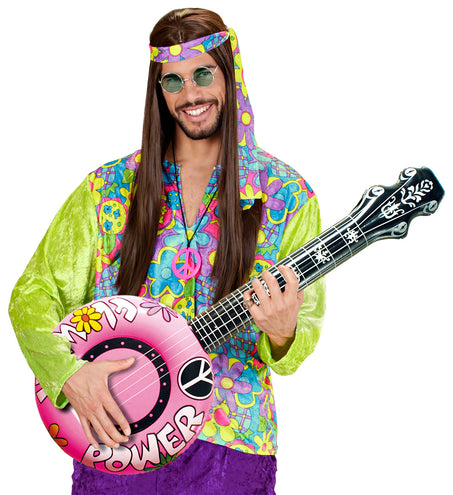 Widmann SRL Opblaasbare banjo Hippie Flower power roze