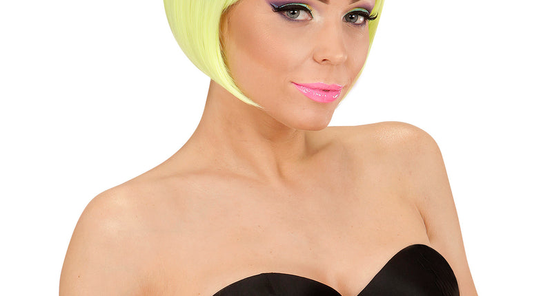 Widmann SRL Paars met neon geel boblijn pruikje