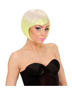 Widmann SRL Paars met neon geel boblijn pruikje