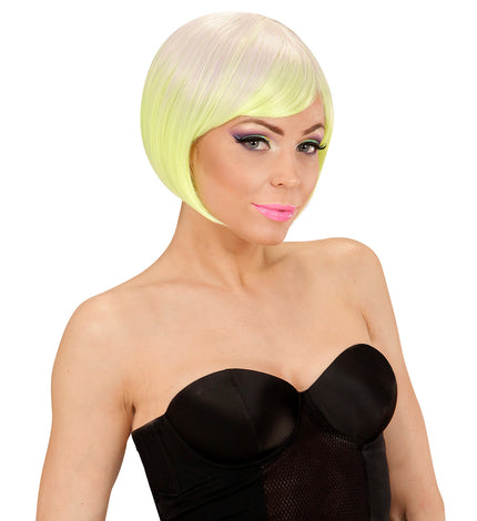 Widmann SRL Paars met neon geel boblijn pruikje