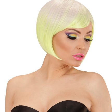 Widmann SRL Paars met neon geel boblijn pruikje