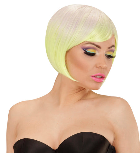 Widmann SRL Paars met neon geel boblijn pruikje