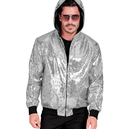 Widmann SRL Pailletten bomberjas met kap zilver
