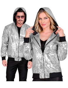 Widmann SRL Pailletten bomberjas met kap zilver