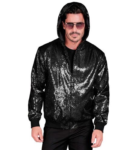 Widmann SRL Pailletten bomberjas met kap zwart