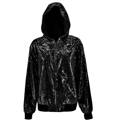 Widmann SRL Pailletten bomberjas met kap zwart
