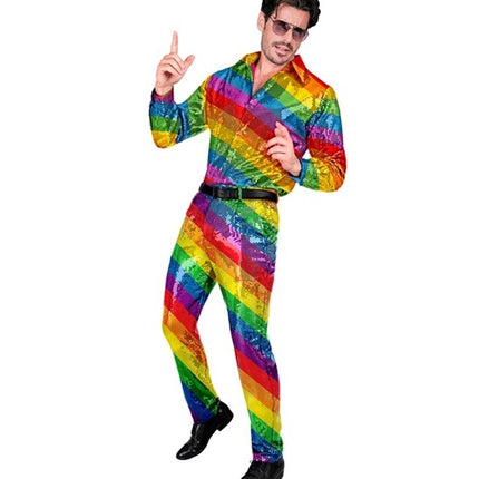 Widmann SRL Paillettenbroek regenboog kostuum Daan