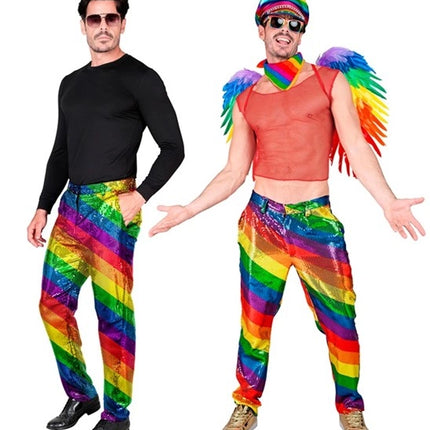 Widmann SRL Paillettenbroek regenboog kostuum Daan