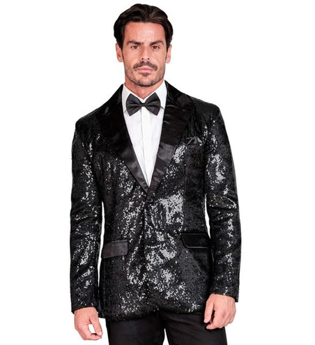 Widmann SRL Paillettencolbert zwart met satijnen revers/zakken