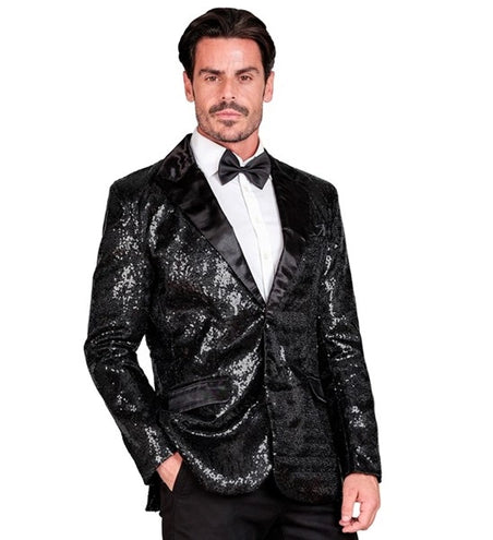 Widmann SRL Paillettencolbert zwart met satijnen revers/zakken