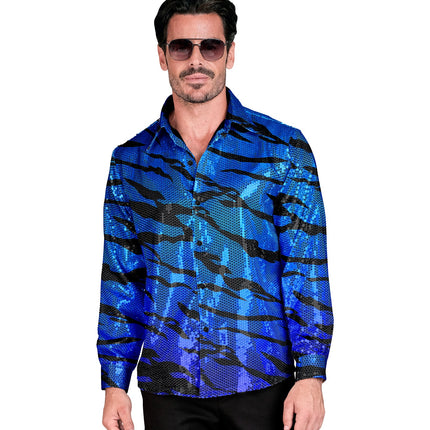 Widmann SRL Paillettenshirt blauwe golven heren