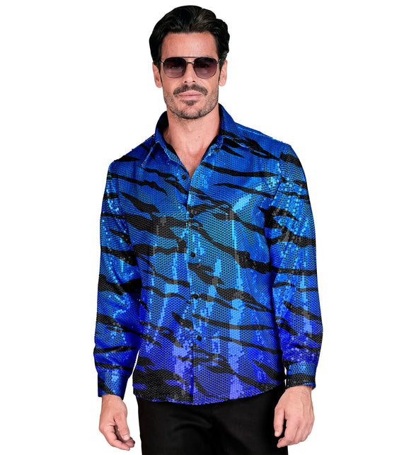 Widmann SRL Paillettenshirt blauwe golven heren