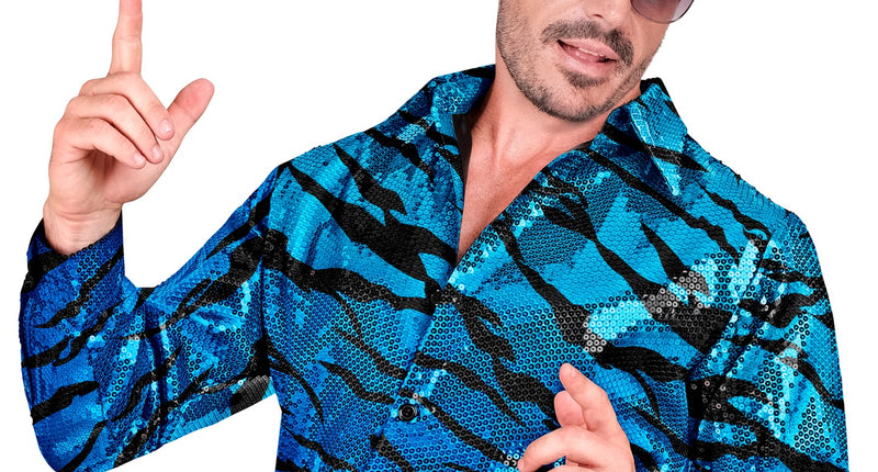 Widmann SRL Paillettenshirt blauwe golven heren