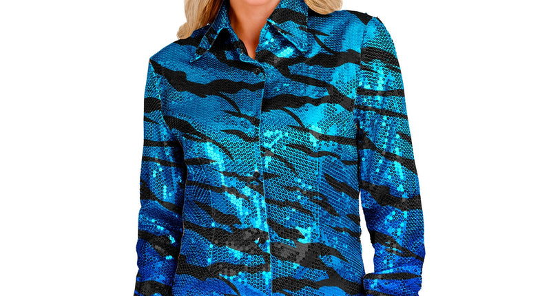 Widmann SRL Paillettenshirt dames blauwe golven