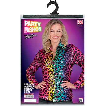Widmann SRL Paillettenshirt dames regenboog luipaard