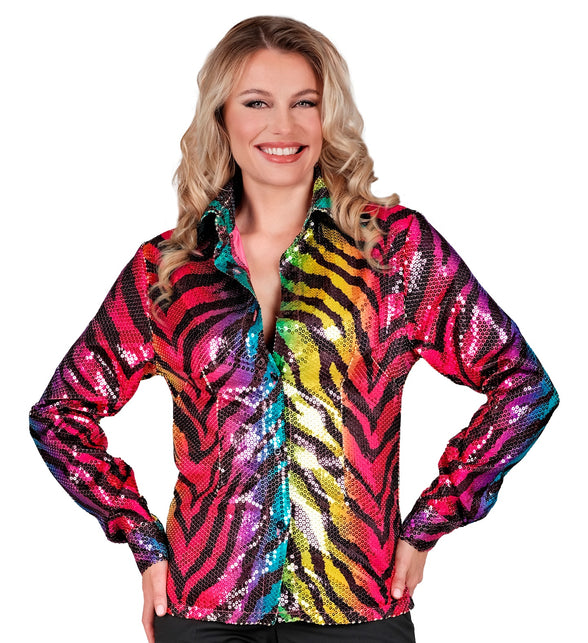 Widmann SRL Paillettenshirt dames regenboog tijger