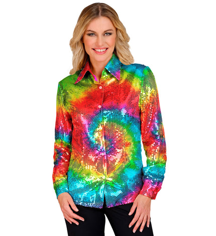 Widmann SRL Paillettenshirt dames tie dye meerkleurig