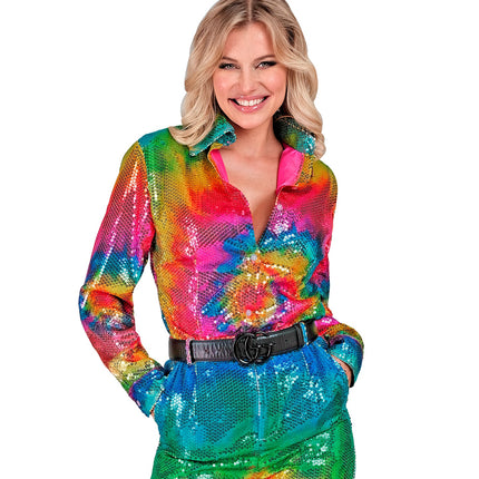Widmann SRL Paillettenshirt dames tie dye meerkleurig