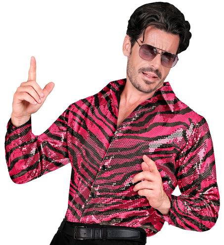 Widmann SRL Paillettenshirt heren zebraprint roze