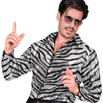 Widmann SRL Paillettenshirt zebra heren zwart/wit