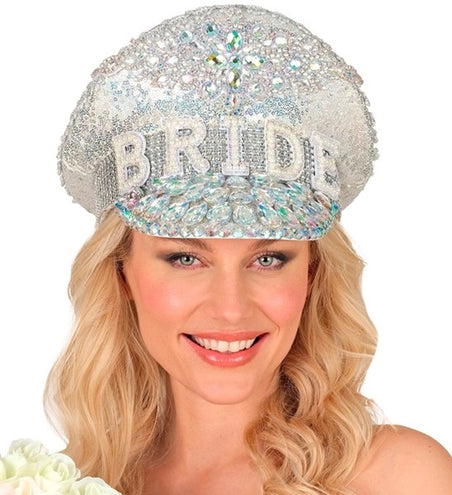 Widmann SRL Pet bruid met juwelen glitter zilver hoed Luuk