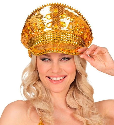 Widmann SRL Pet met juwelen en pailletten goud hoed Roos