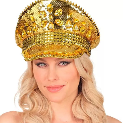 Widmann SRL Pet met juwelen en pailletten goud hoed Roos