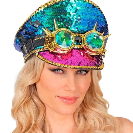 Widmann SRL Pet steampunk met kaleidoscoop bril hoed Goos