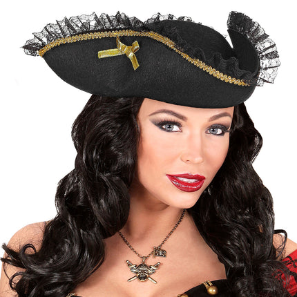 Widmann SRL Piraten tricorn met gouden decoratie en kant