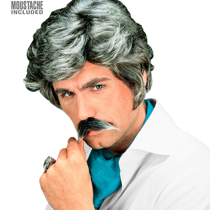 Widmann SRL Playboy pruik met snor grijs