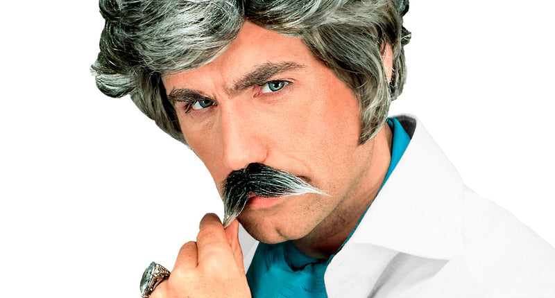 Widmann SRL Playboy pruik met snor grijs