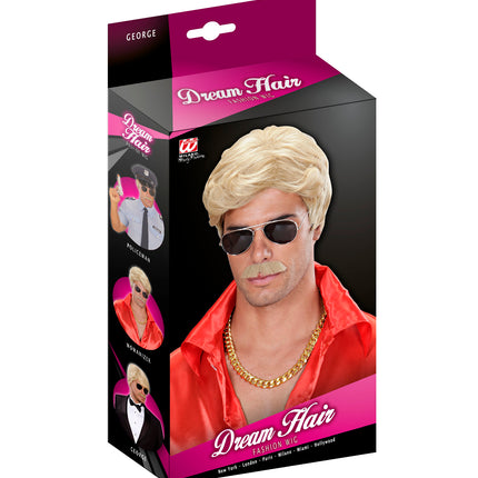 Widmann SRL pruik droomhaar playboy met snor blond