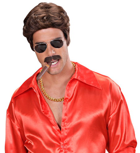 Widmann SRL pruik droomhaar playboy met snor bruin