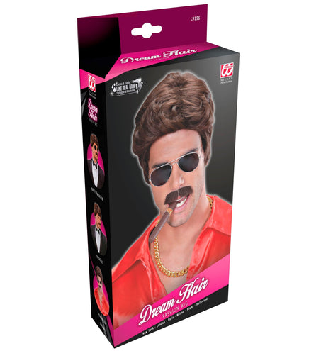 Widmann SRL pruik droomhaar playboy met snor bruin