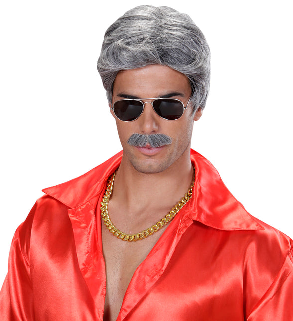 Widmann SRL pruik droomhaar playboy met snor grijs