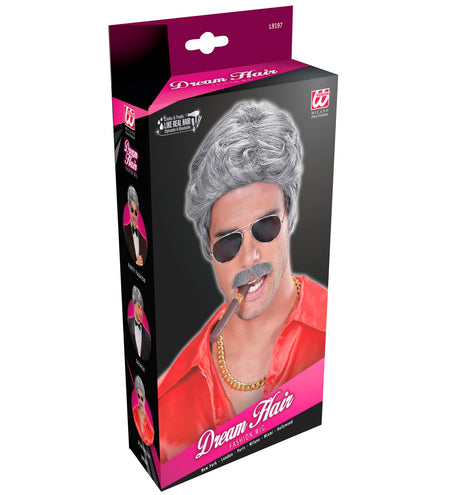 Widmann SRL pruik droomhaar playboy met snor grijs