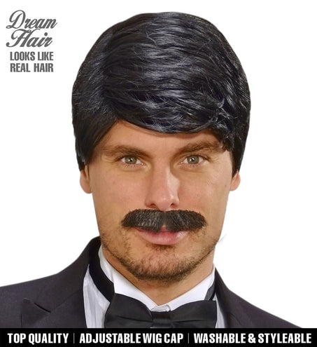 Widmann SRL pruik droomhaar playboy met snor zwart