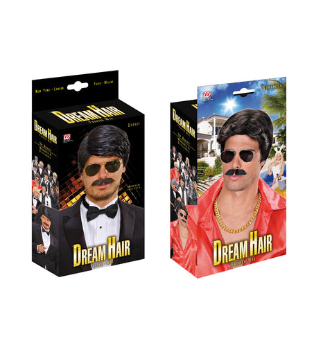 Widmann SRL pruik droomhaar playboy met snor zwart