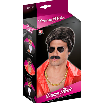 Widmann SRL pruik droomhaar playboy met snor zwart