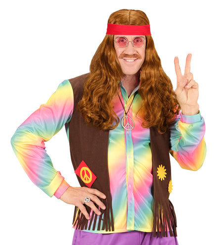 Widmann SRL Pruik, Hippie Met Hoofdband En Snor