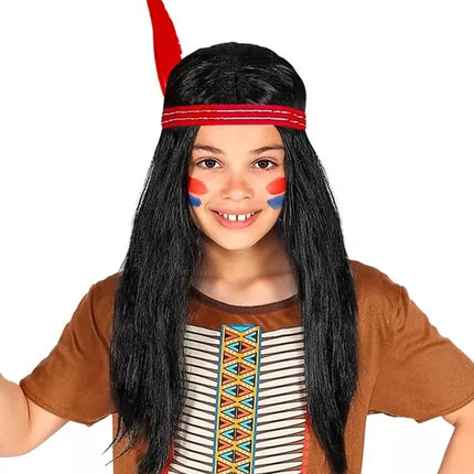 Widmann SRL Pruik indiaan kind met hoofdband en veer Innie