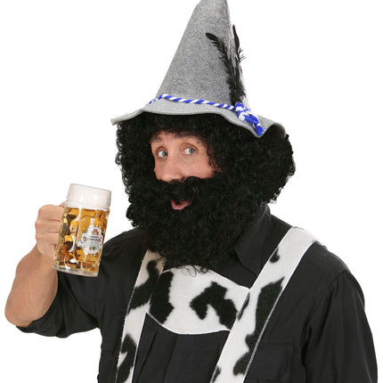 Widmann SRL pruik karakter met krullen en baard zwart