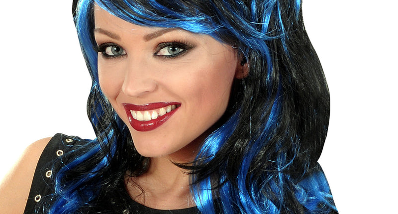 Widmann SRL pruik lang golvend haar zwart-blauw