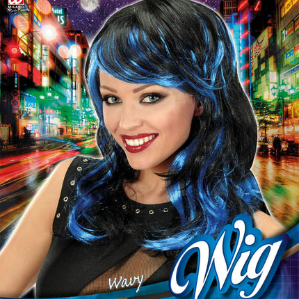 Widmann SRL pruik lang golvend haar zwart-blauw
