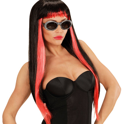 Widmann SRL Pruik lang haar zwart met rood